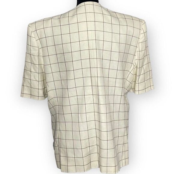 Vintage Kasper  ASL Womens Brown Cream Blazer Blouse Size Large Grid Print Top - Picture 3 of 11